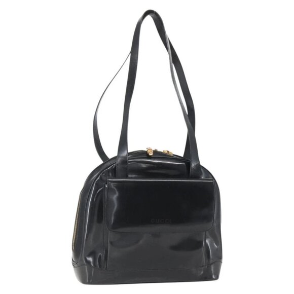 GUCCI Bamboo Shoulder Bag Patent leather Black Gold